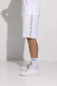 Vinyl  βερμουδα με τρεσα λευκη cotton regular fit - leafs tape shorts