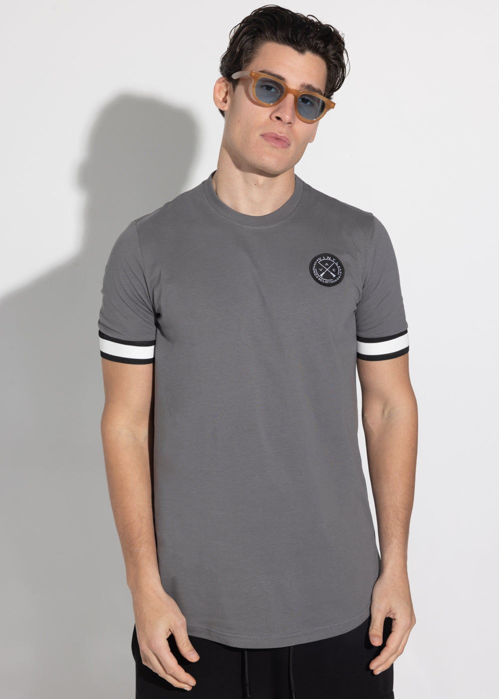 Vinyl μπλουζα με λαστιχο γκρι cotton long line regular fit - t-shirt with elastic cuff