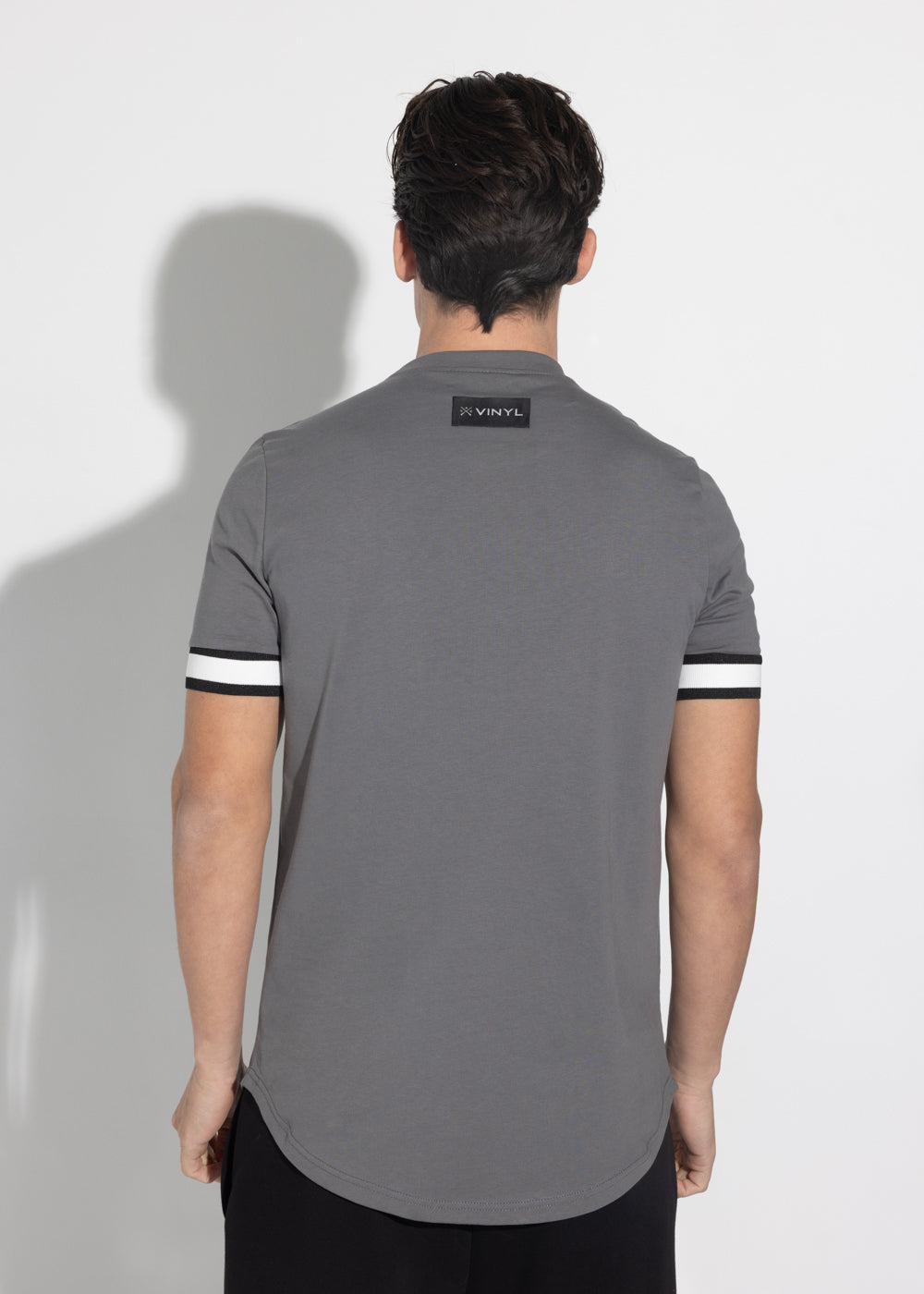 Vinyl μπλουζα με λαστιχο γκρι cotton long line regular fit - t-shirt with elastic cuff