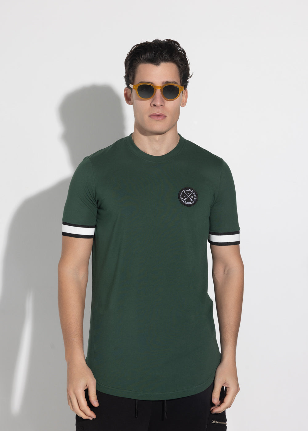 Vinyl μπλουζα με λαστιχο πράσινη cotton long line regular fit - t-shirt with elastic cuff