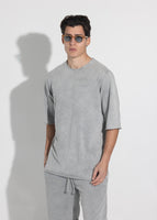 Vinyl μπλουζα με κέντημα γκρι cotton oversized - premium washed tee