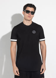 Vinyl μπλουζα με λαστιχο μαυρη cotton long line regular fit - t-shirt with elastic cuff