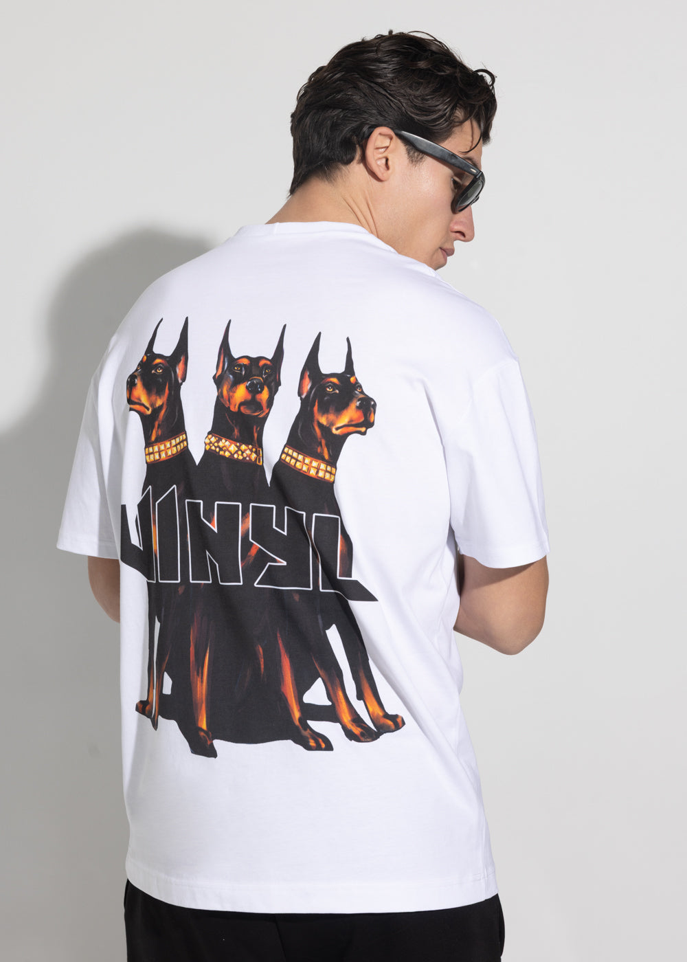 Vinyl μπλουζα με τυπωμα λευκη cotton oversized - dogs gang t-shirt