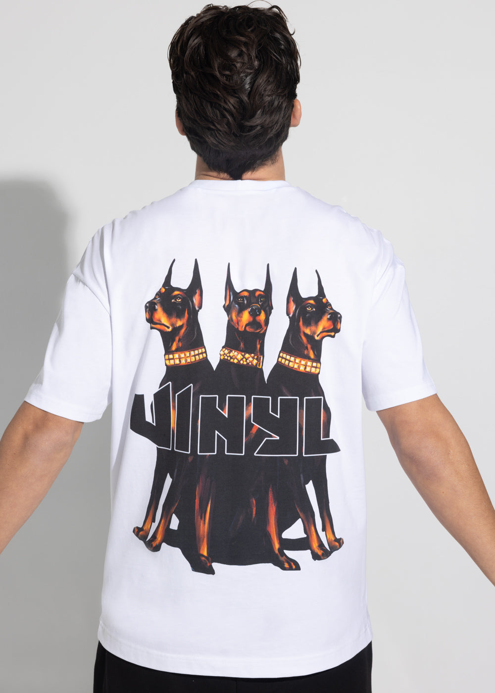 Vinyl μπλουζα με τυπωμα λευκη cotton oversized - dogs gang t-shirt