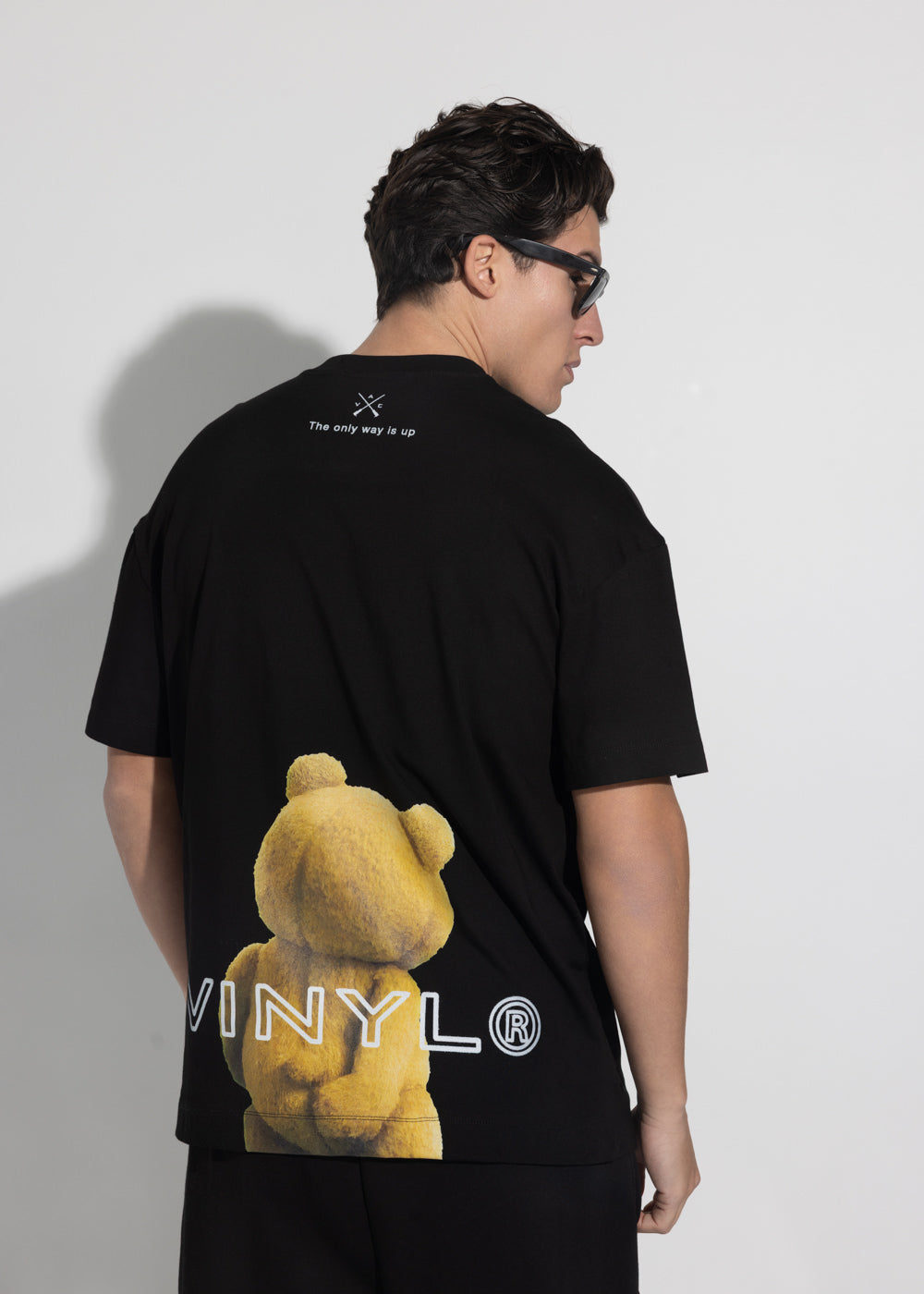 Vinyl μπλουζα με τυπωμα μαυρη cotton oversized - Teddy bear back tee