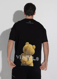 Vinyl μπλουζα με τυπωμα μαυρη cotton oversized - Teddy bear back tee