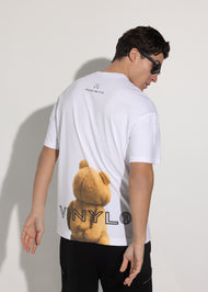 Vinyl μπλουζα με τυπωμα λευκη cotton oversized - Teddy bear back tee