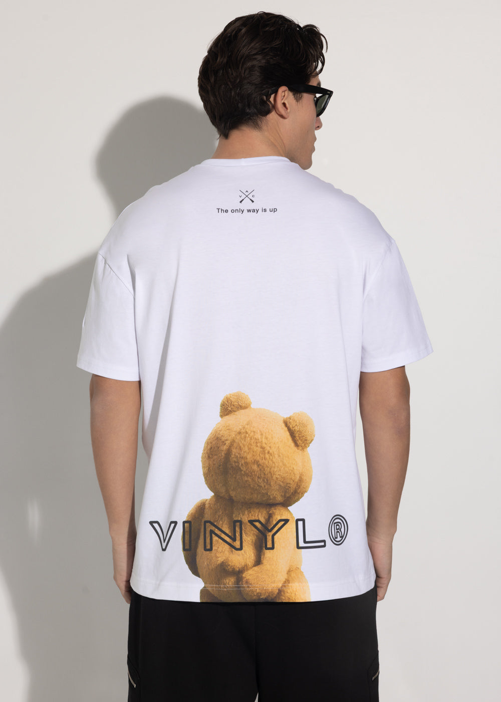 Vinyl μπλουζα με τυπωμα λευκη cotton oversized - Teddy bear back tee