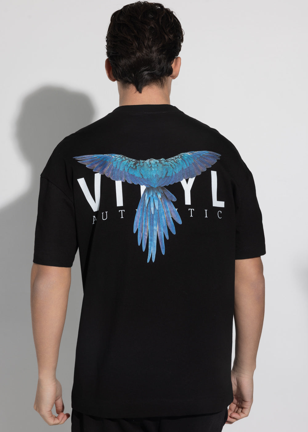 Vinyl μπλουζα με τυπωμα μαυρη cotton oversized - Meant to fly tee