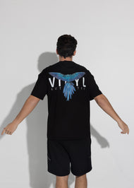 Vinyl μπλουζα με τυπωμα μαυρη cotton oversized - Meant to fly tee