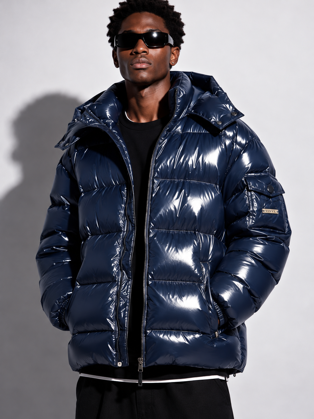 Glossy puffer jacket blue