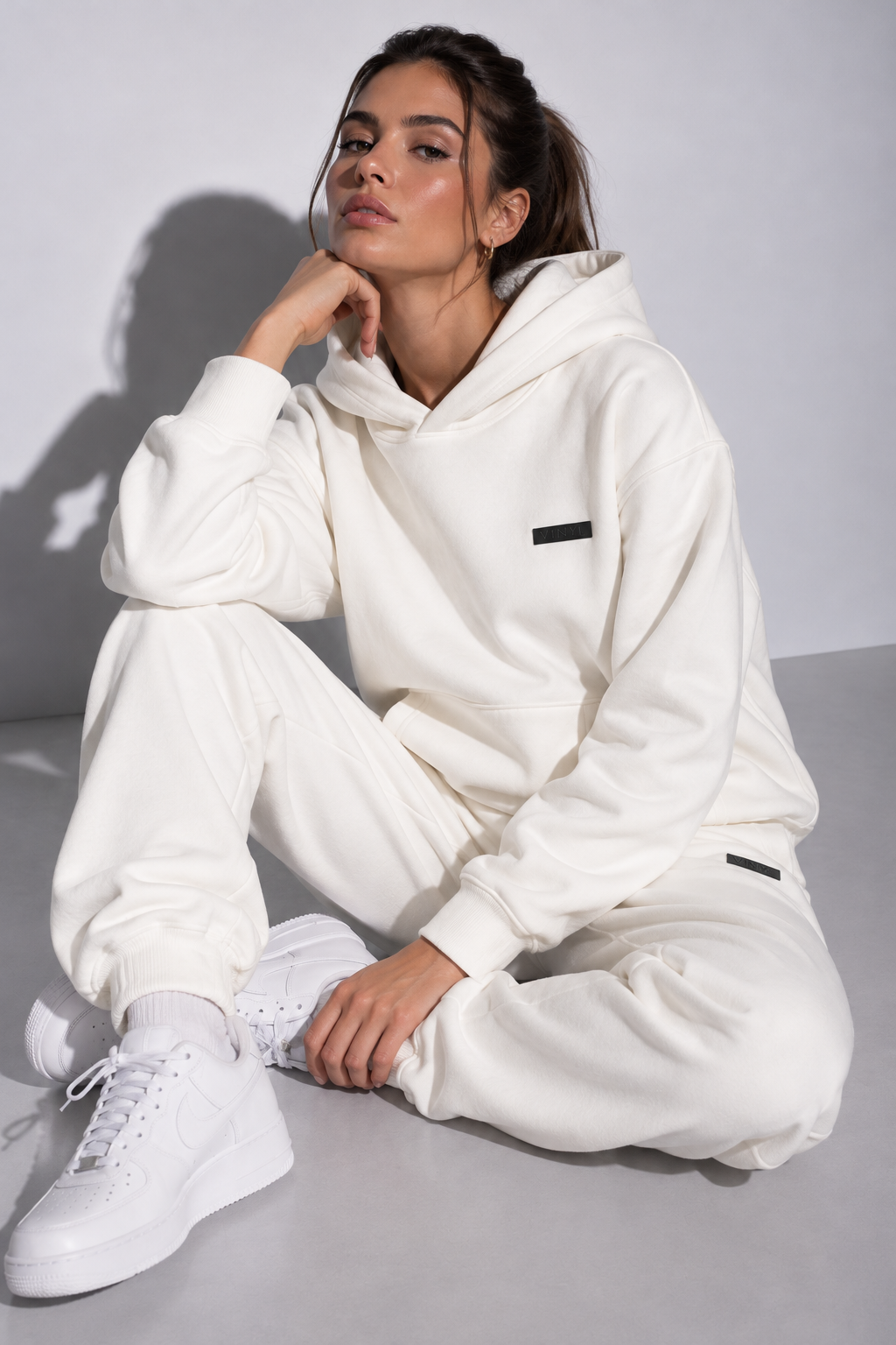 Modern basic hoodie white woman