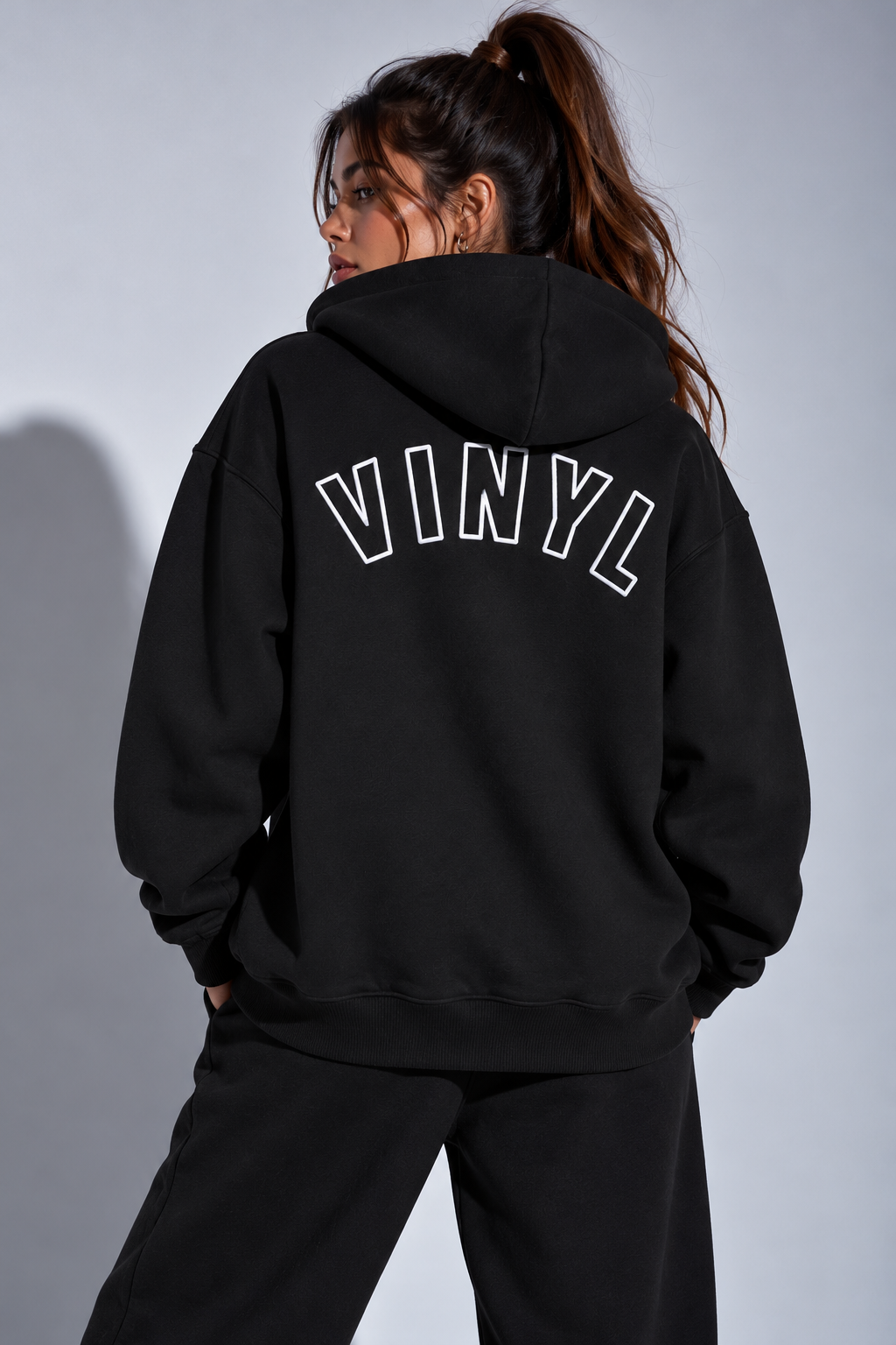Graphic zipped hoodie black woman