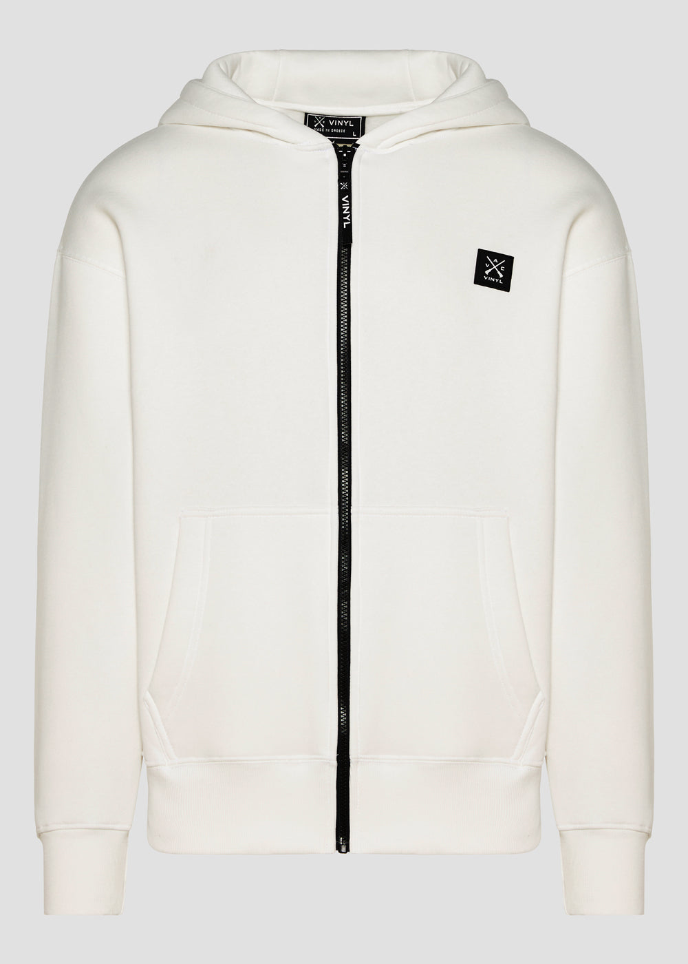 Vinyl ζακετα λευκη με ριπ τελειωμα cotton oversized - off duty zip hoodie