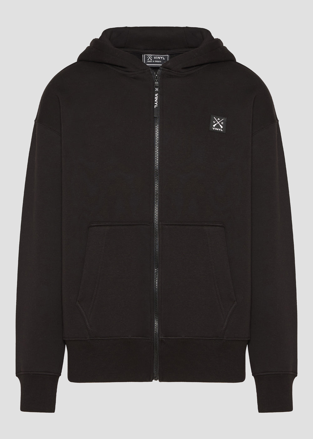 Vinyl ζακετα μαυρη με ριπ τελειωμα cotton oversized - off duty zip hoodie