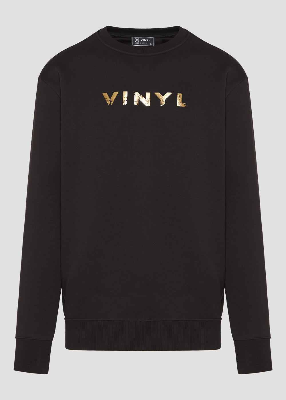 Vinyl sweatshirt black with print without hood cotton regular fit - cracked gold sweatshirt