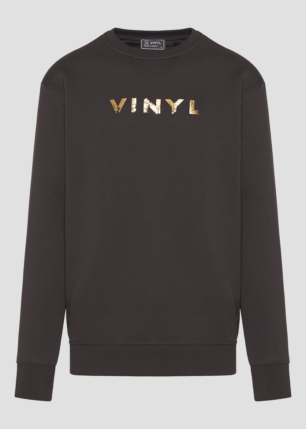 Vinyl φουτερ γκρι με τύπωμα χωρις κουκουλα cotton regular fit - cracked gold sweatshirt