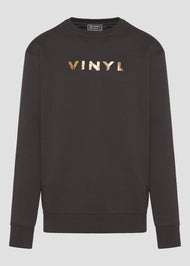 Vinyl φουτερ γκρι με τύπωμα χωρις κουκουλα cotton regular fit - cracked gold sweatshirt