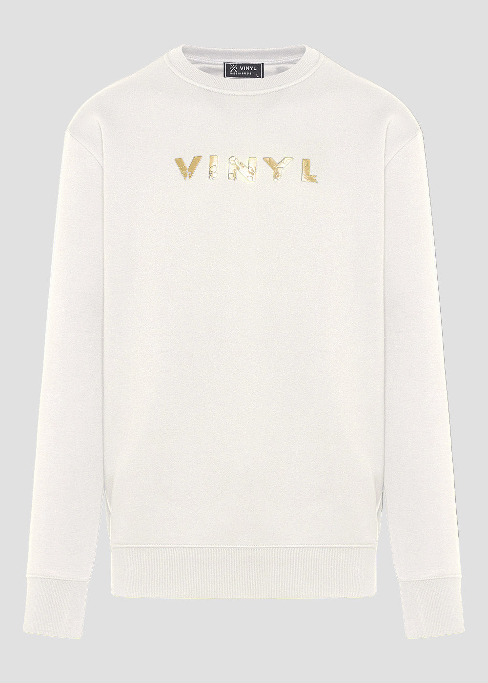 Vinyl φουτερ λευκο με τύπωμα χωρις κουκουλα cotton regular fit - cracked gold sweatshirt