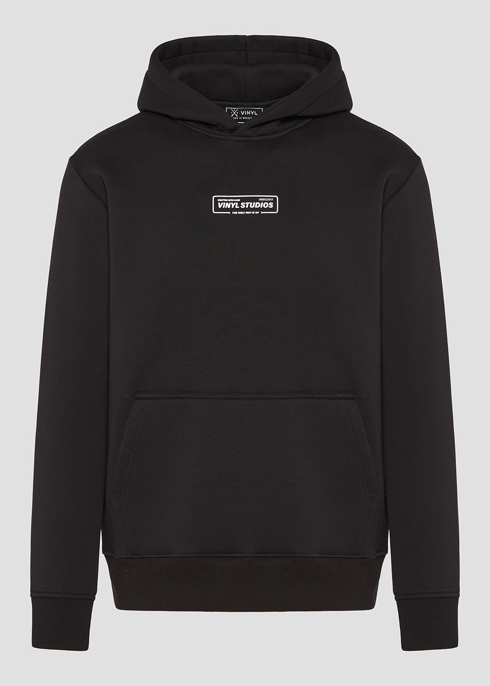 Vinyl φουτερ μαυρο με τυπωμα cotton regular fit - urban code hoodie