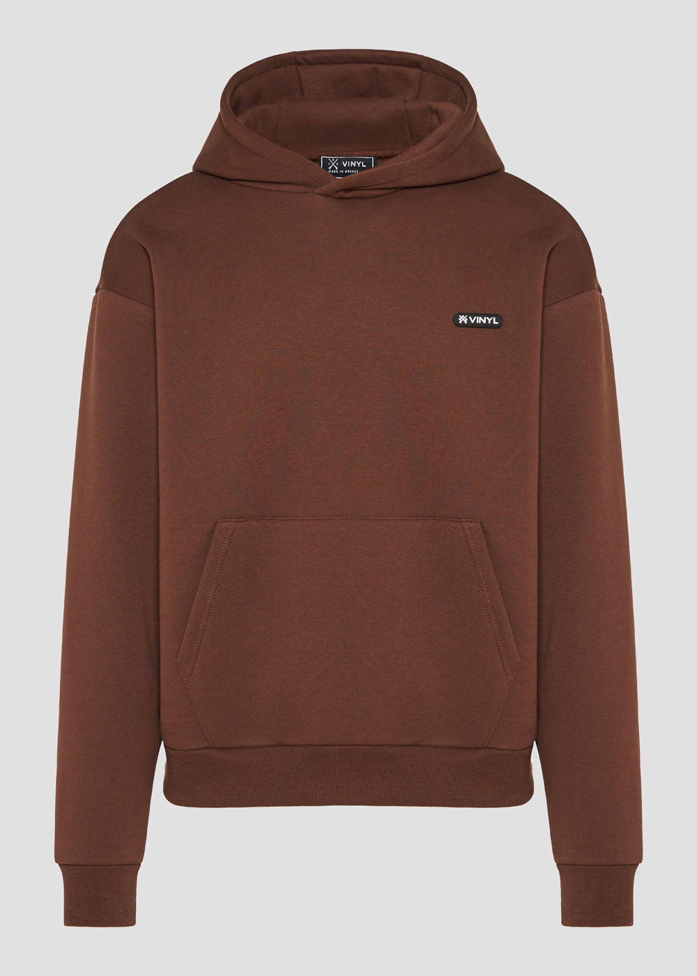 Vinyl φουτερ καφε cotton oversized - emblem hoodie