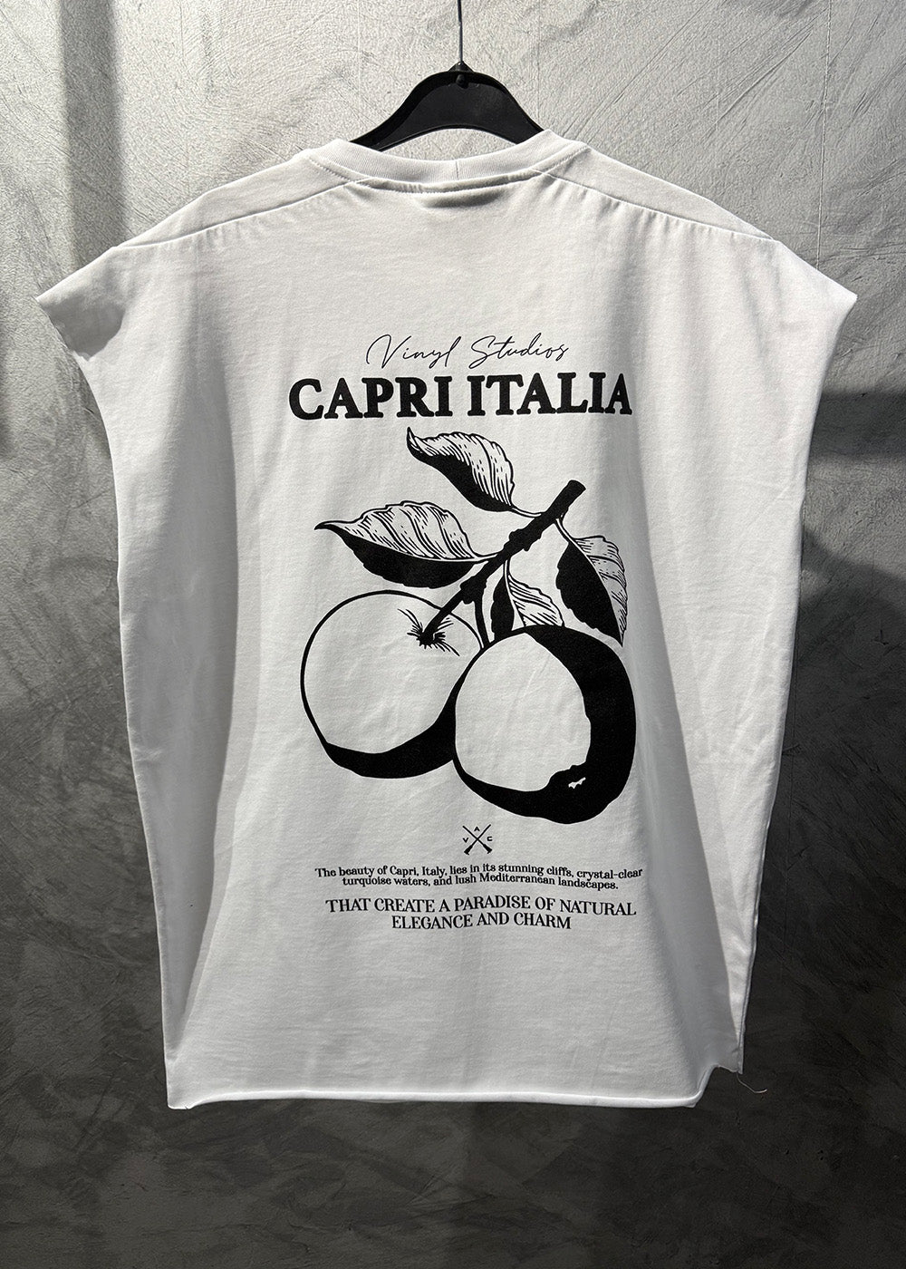Vinyl μπλουζα αμανικη με λογοτυπο ασπρη cotton oversized - vinyl sleeveless tee capri italia