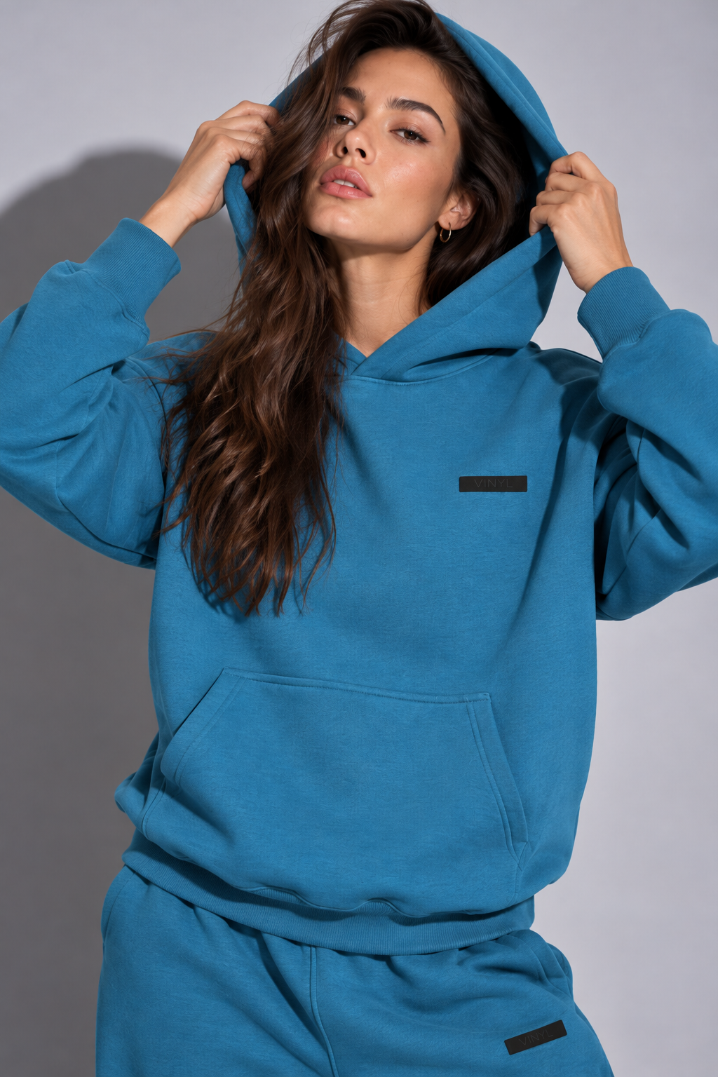 Modern basic hoodie ocean blue woman