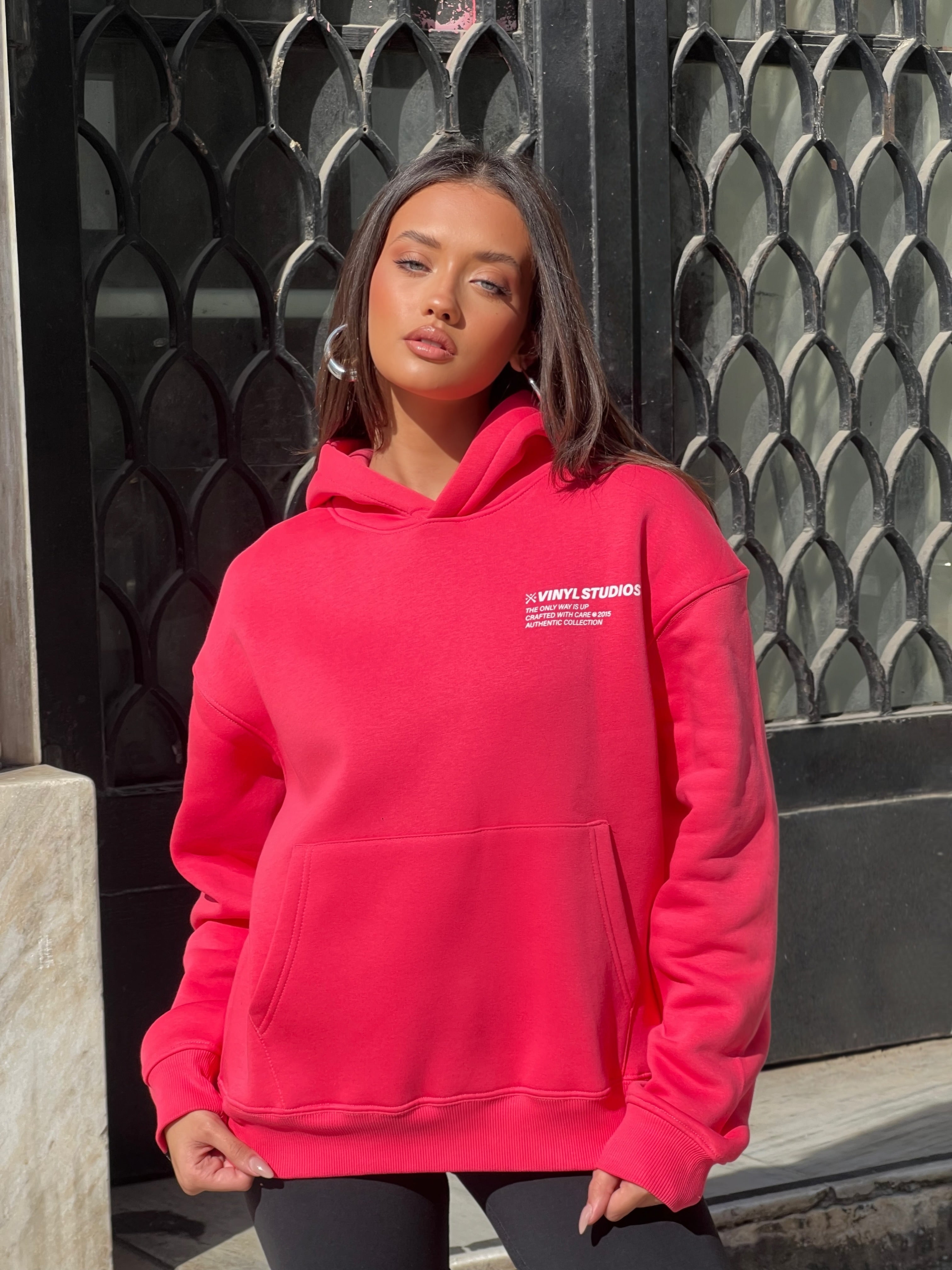 Vinyl φουτερ ροζ με τυπωμα cotton oversized - studios v legacy hoodie