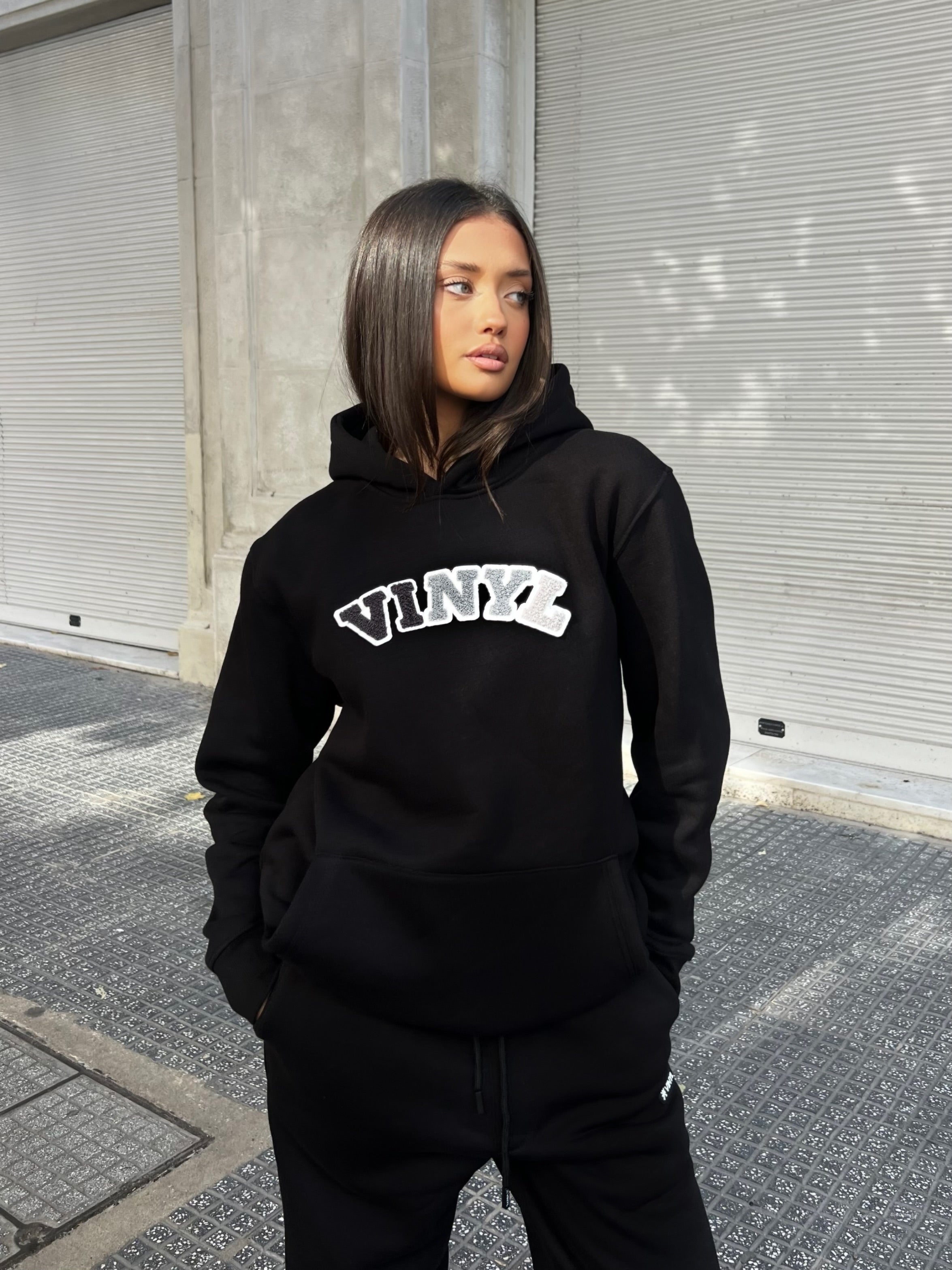 Vinyl φουτερ μαυρο με patch cotton regular fit - puff logo hoodie
