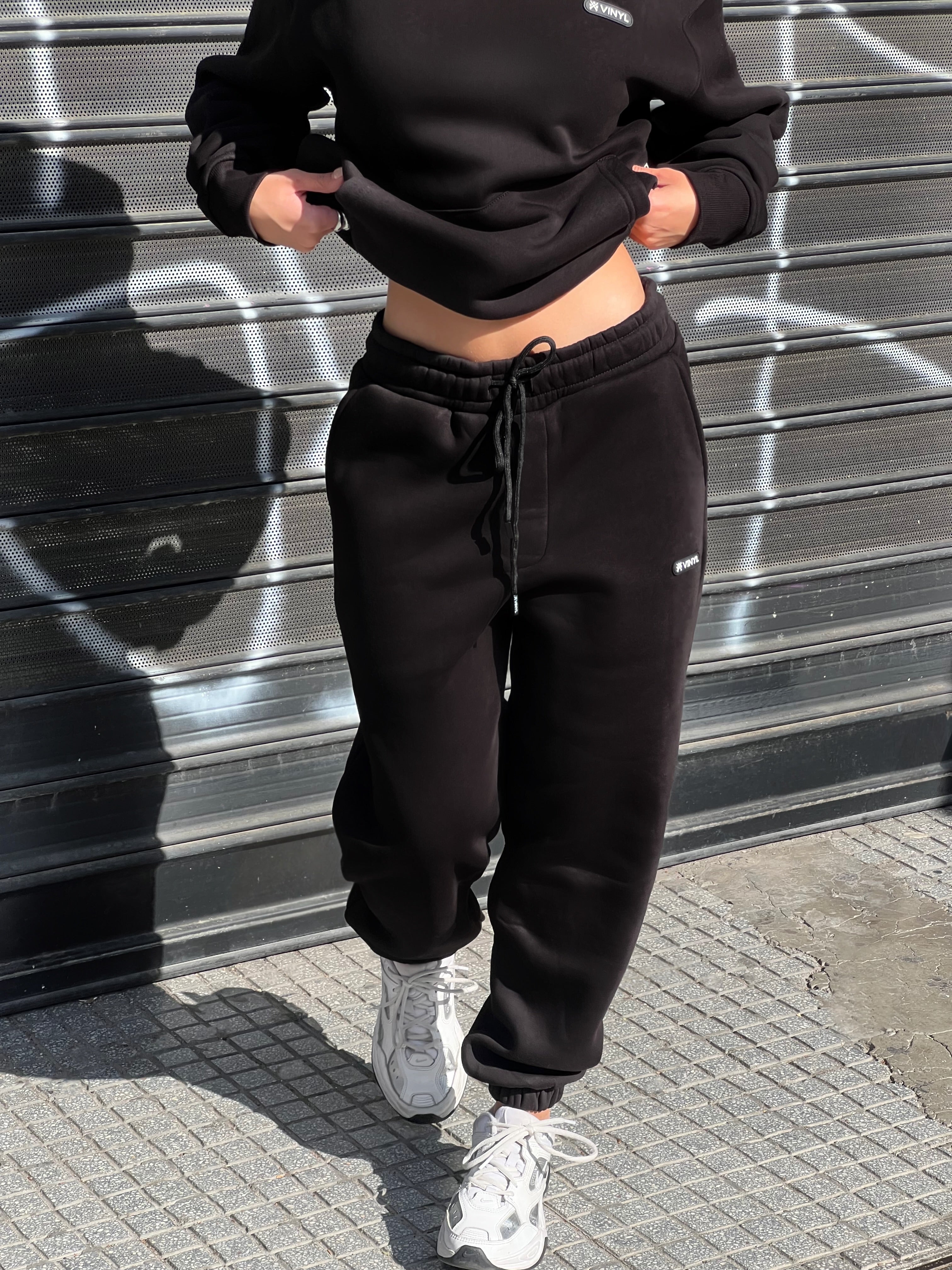Vinyl φορμα παντελονι μαυρο cotton relaxed fit - emblem sweatpants