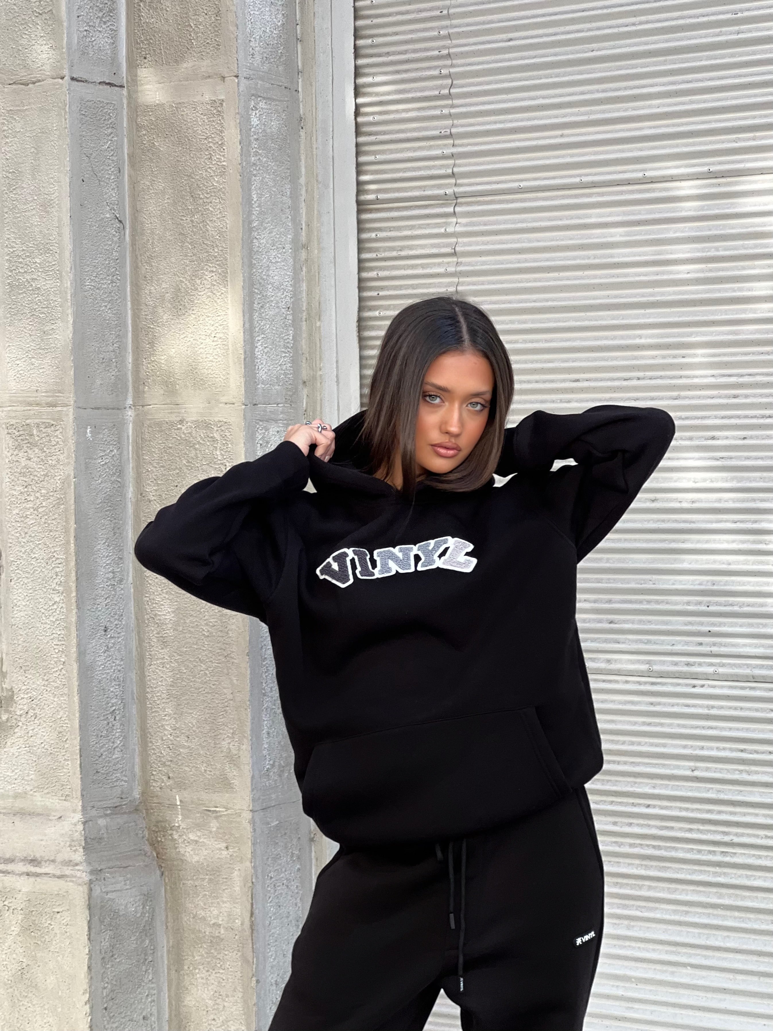 Vinyl φουτερ μαυρο με patch cotton regular fit - puff logo hoodie