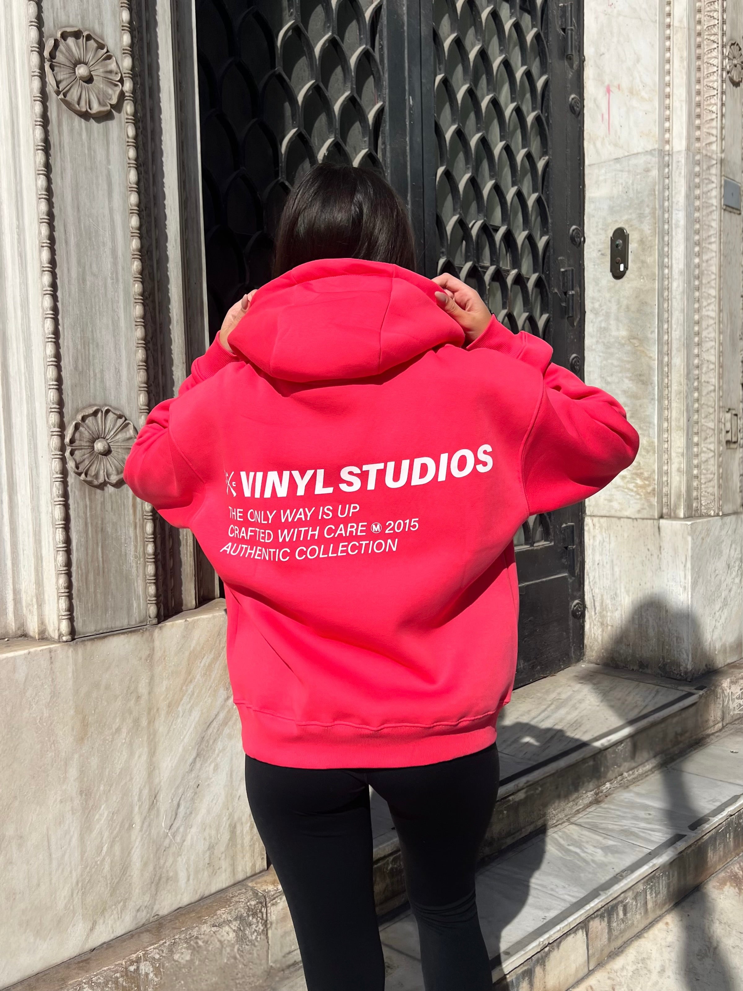 Vinyl φουτερ ροζ με τυπωμα cotton oversized - studios v legacy hoodie