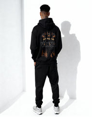 Vinyl φουτερ μαυρο με τυπωμα cotton oversized - dogs gang hoodie