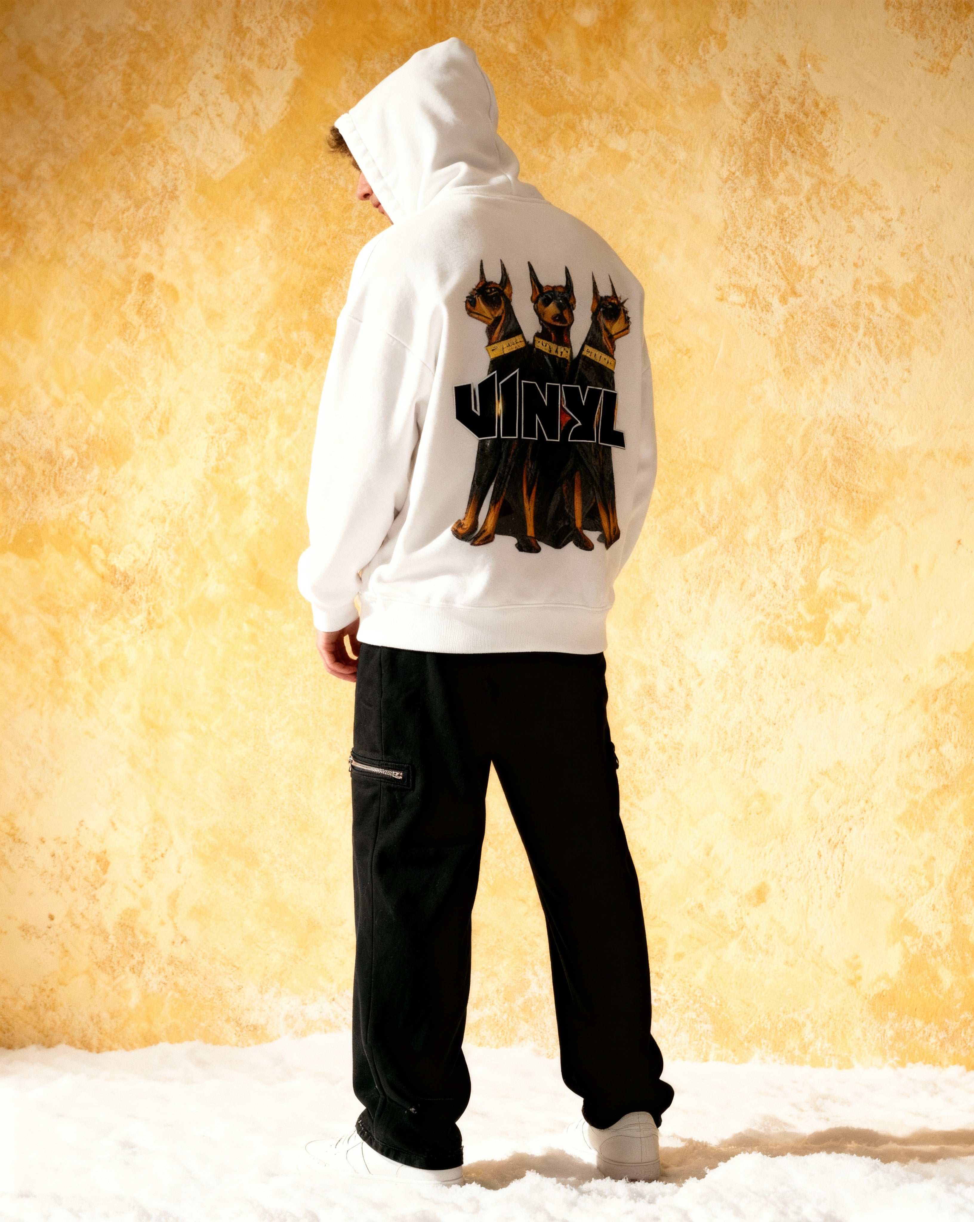 Vinyl φουτερ λευκο με τυπωμα cotton oversized - dogs gang hoodie