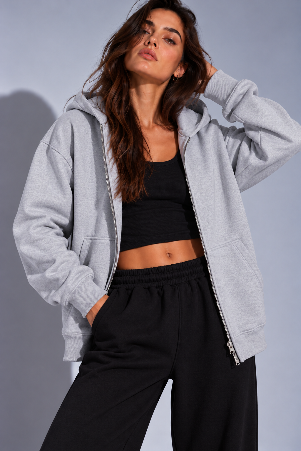 Urban zipped hoodie dark grey melange woman