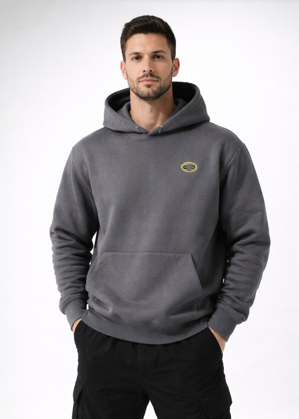 Vinyl φουτερ γκρι με τυπωμα cotton oversized -  no critics hoodie