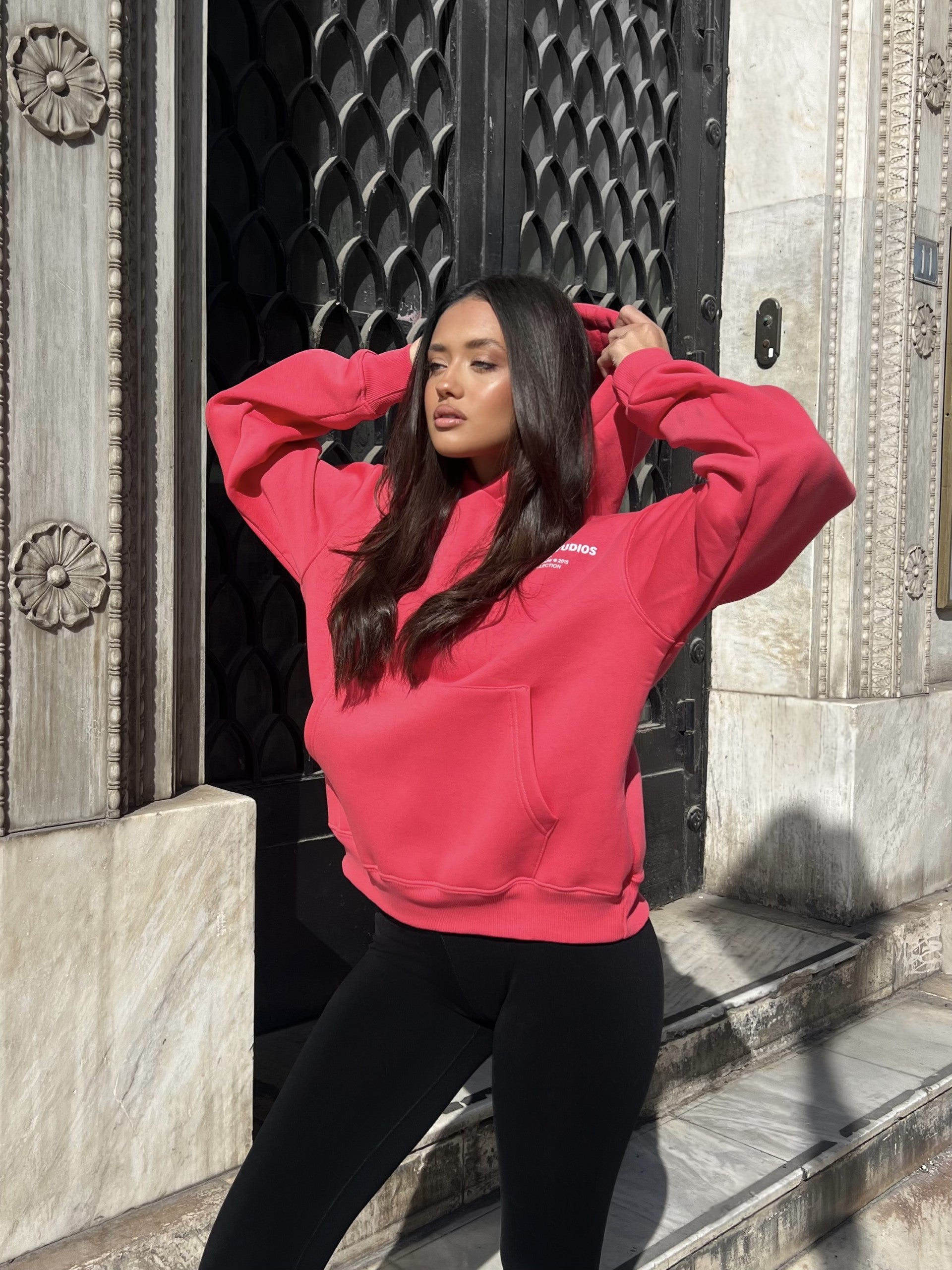 Vinyl φουτερ ροζ με τυπωμα cotton oversized - studios v legacy hoodie