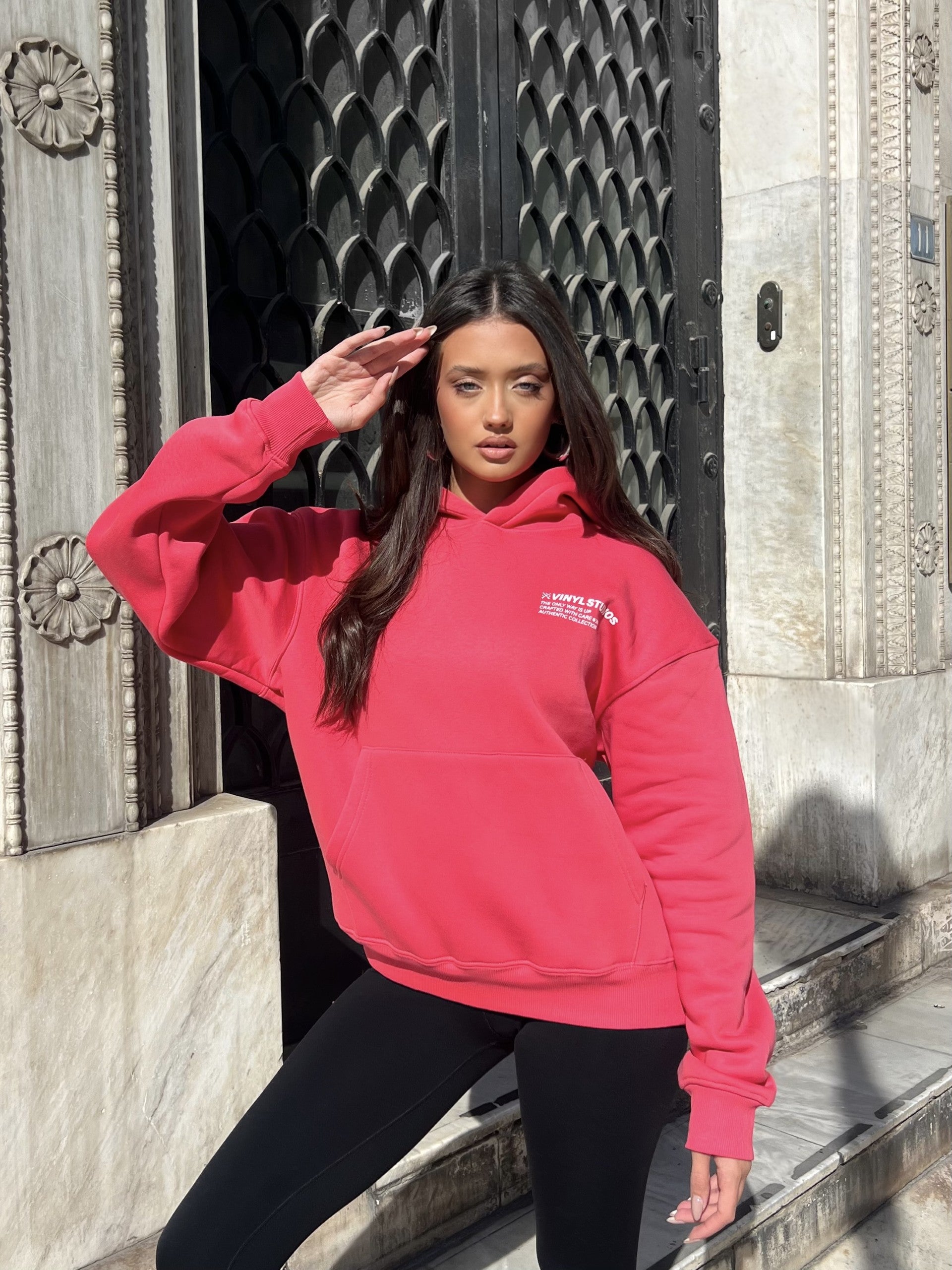 Vinyl φουτερ ροζ με τυπωμα cotton oversized - studios v legacy hoodie