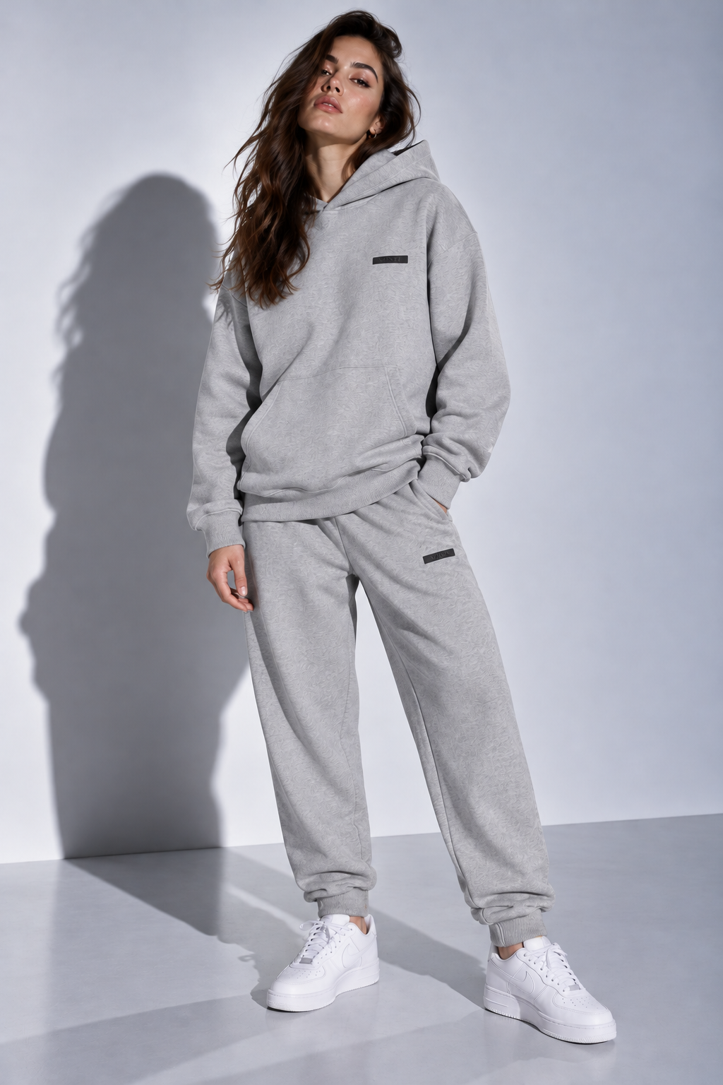 Modern basic hoodie grey melange woman