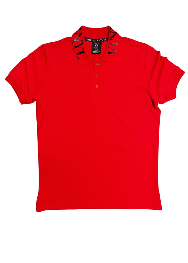 VINYL Polo Κοντομανικο με Τυπωμα Κοκκινο - Printed Collar Polo