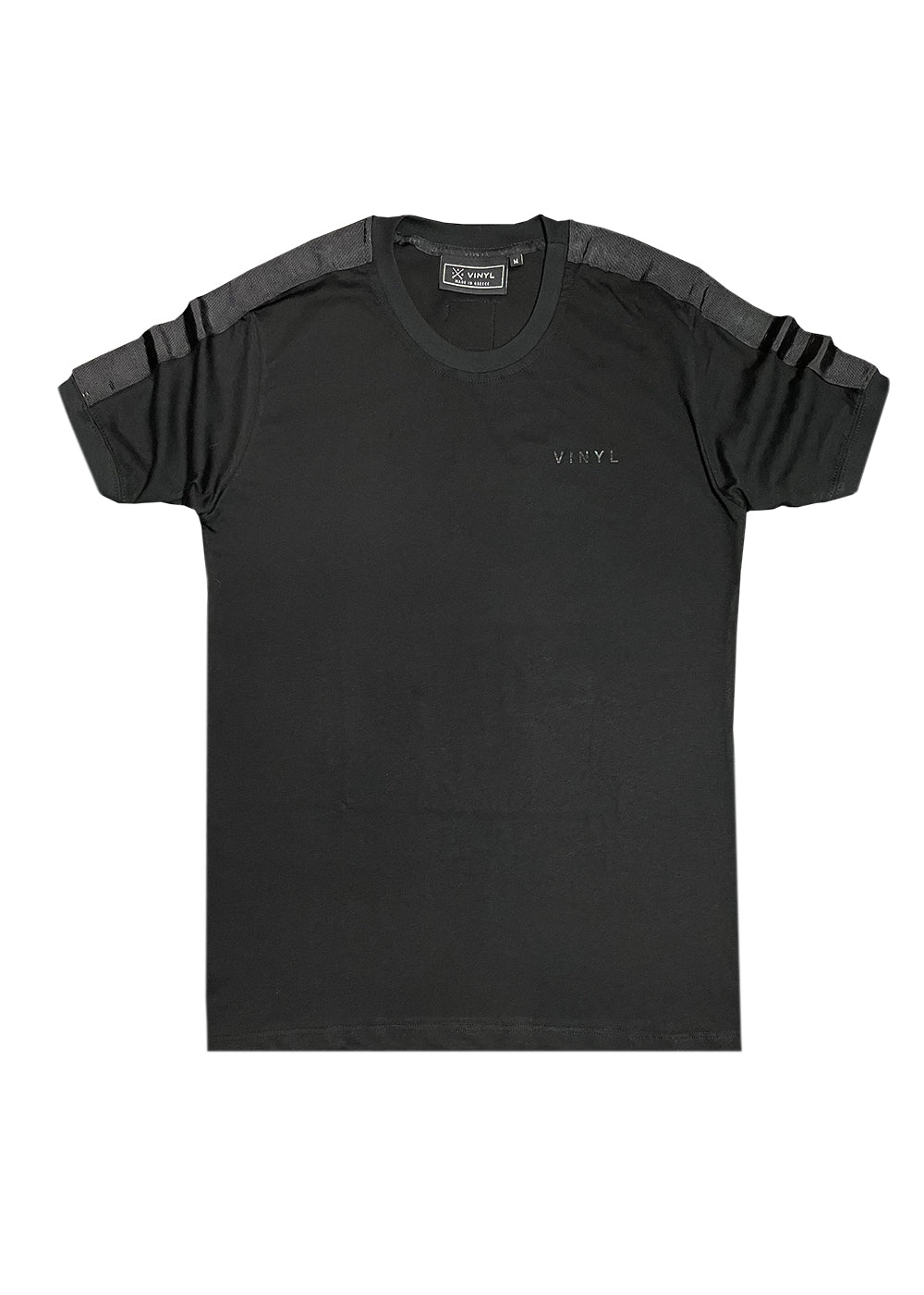 Vinyl μπλουζα με τρεσα μαυρη cotton regular fit ανδρικη