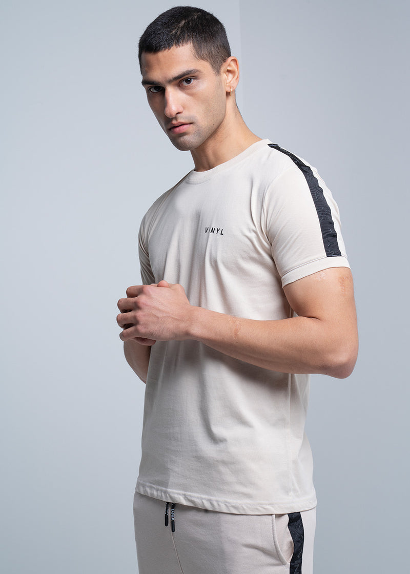 VINYL Μπλουζα με Τρεσα Μπεζ - T-Shirt With Logo Tape