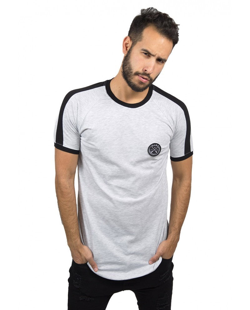 VINYL Μπλούζα κοντομάνικη με λεπτομέρεια στους ώμους γκρι - T-shirt stripe core tees