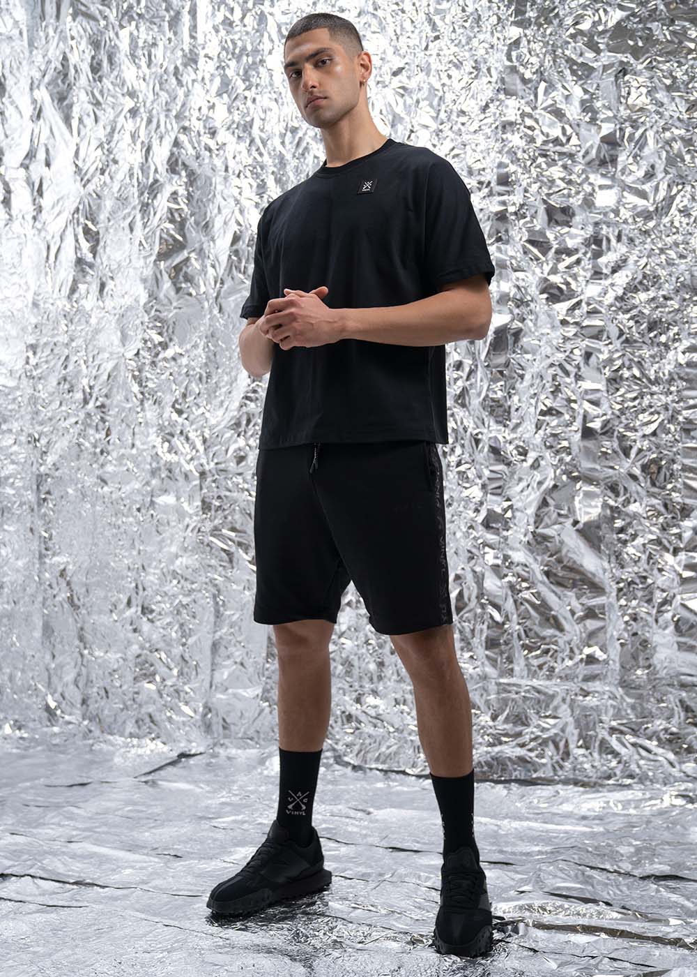 Vinyl μπλουζα με τυπωμα μαυρη cotton oversized ανδρικη