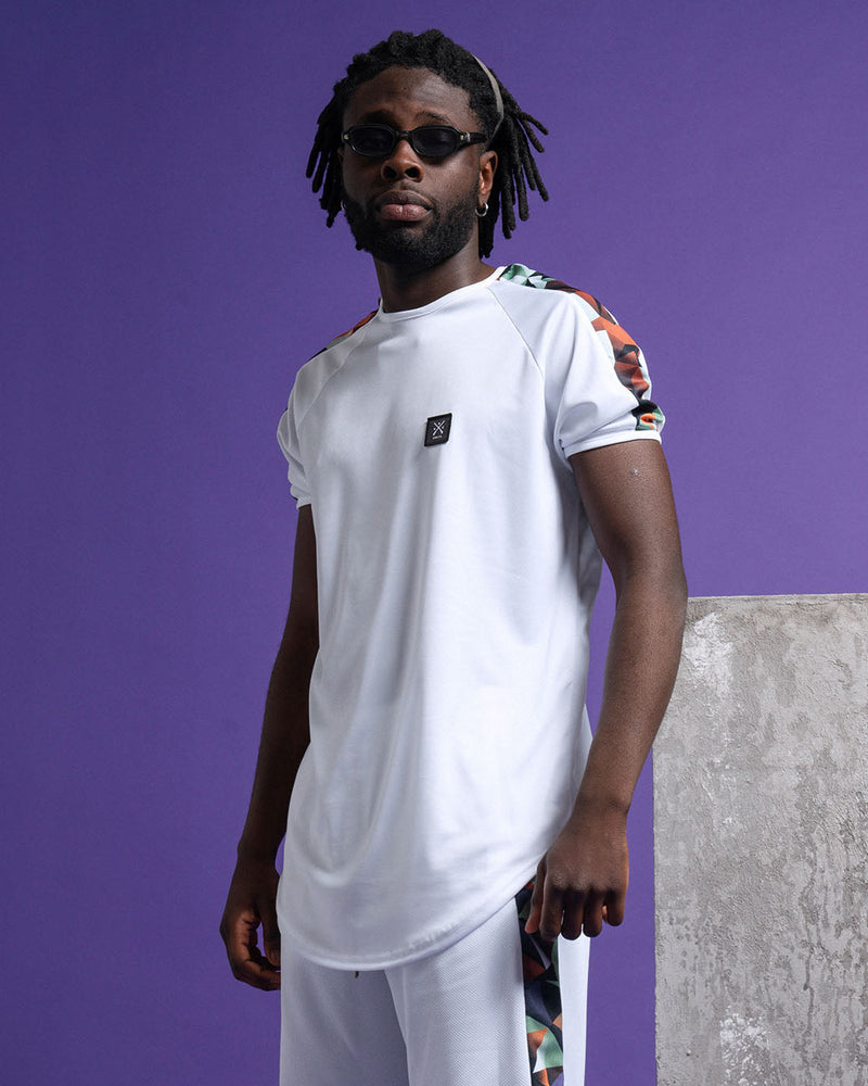 VINYL Μπλούζα κοντομάνικη με τύπωμα στους ώμους λευκό - T-shirt color blocking stripe