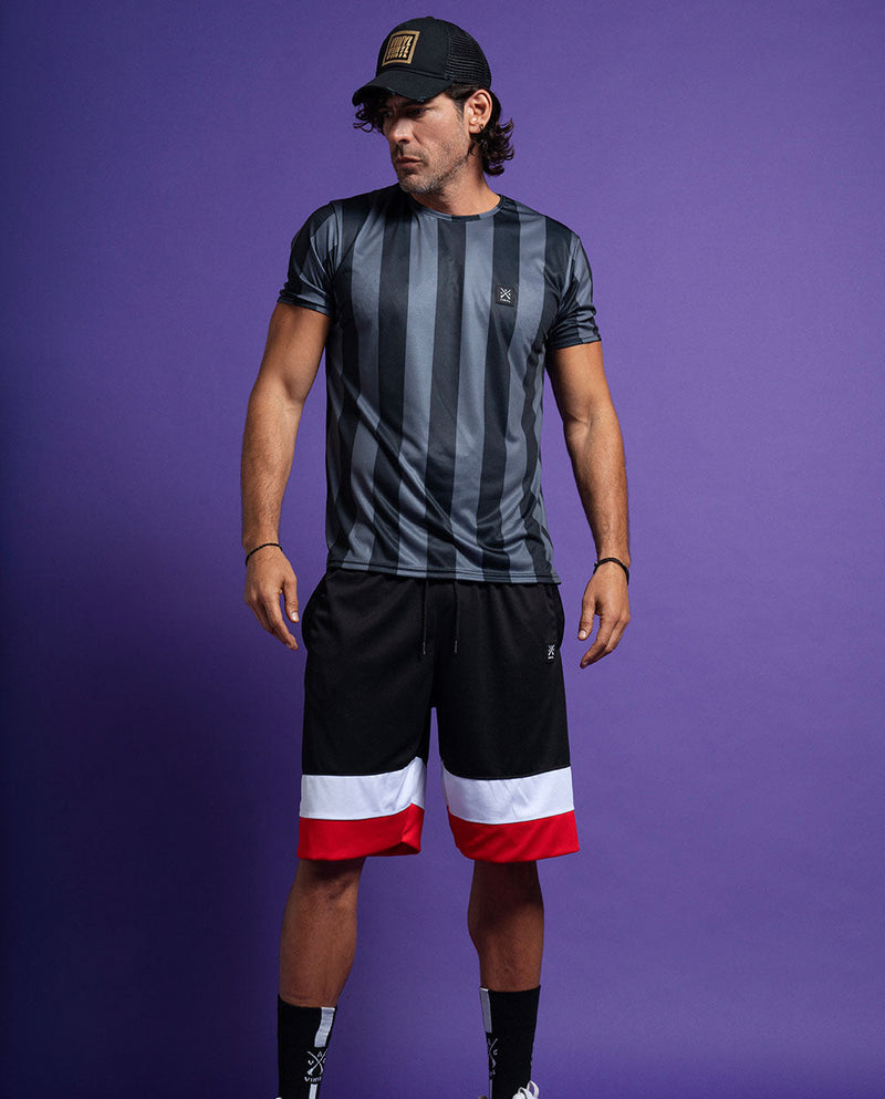 VINYL Μπλούζα κοντομάνικη μαύρη με print - T-shirt striped print