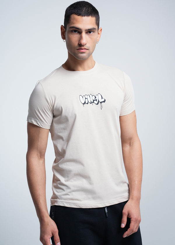 VINYL Μπλουζα με Τυπωμα Μπεζ - Big Logo T-Shirt