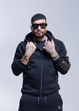 VINYL Ζακέτα με Τύπωμα Μαύρο - Full-zip hoodie with Logo Sleeves