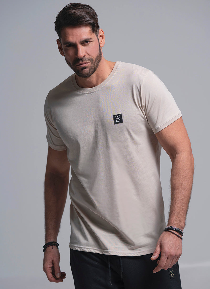 Vinyl μπλουζα με τυπωμα στο πισω μερος μπεζ - Big Logo T-shirt
