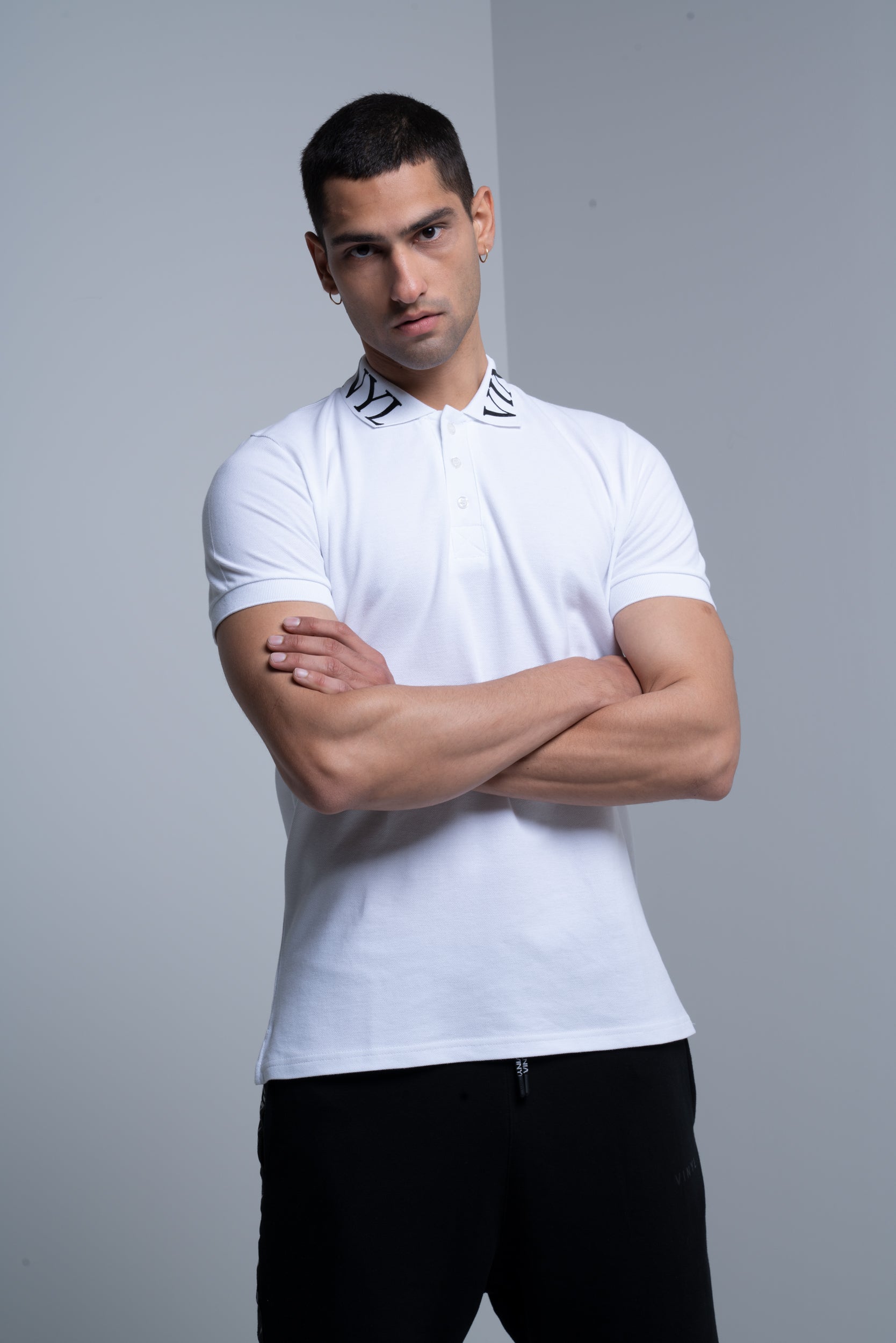 Vinyl polo μπλουζα λευκη cotton regular fit ανδρικη